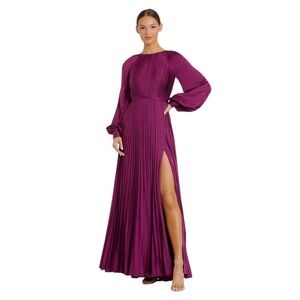 Mac Duggal Ieena 26590 Berry Pleated Long Sleeve Satin A-Line Dress Size 6 $498